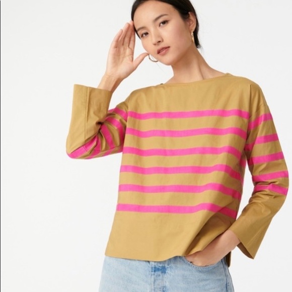 J. Crew Tops - NWT J Crew Cotton Poplin Top with Ribbon Stripe Size S